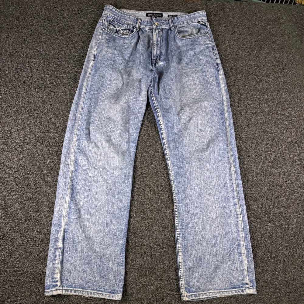 Ecko Unltd Jeans Mens W34 (34x31) Baggy Fit Light Wash Blue Embroidered
